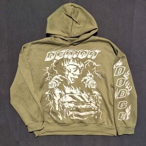 Dodge Demon Hoodie Mens 4XL Olive Green Graphic Muscle Car Streetwear Sweatshirt